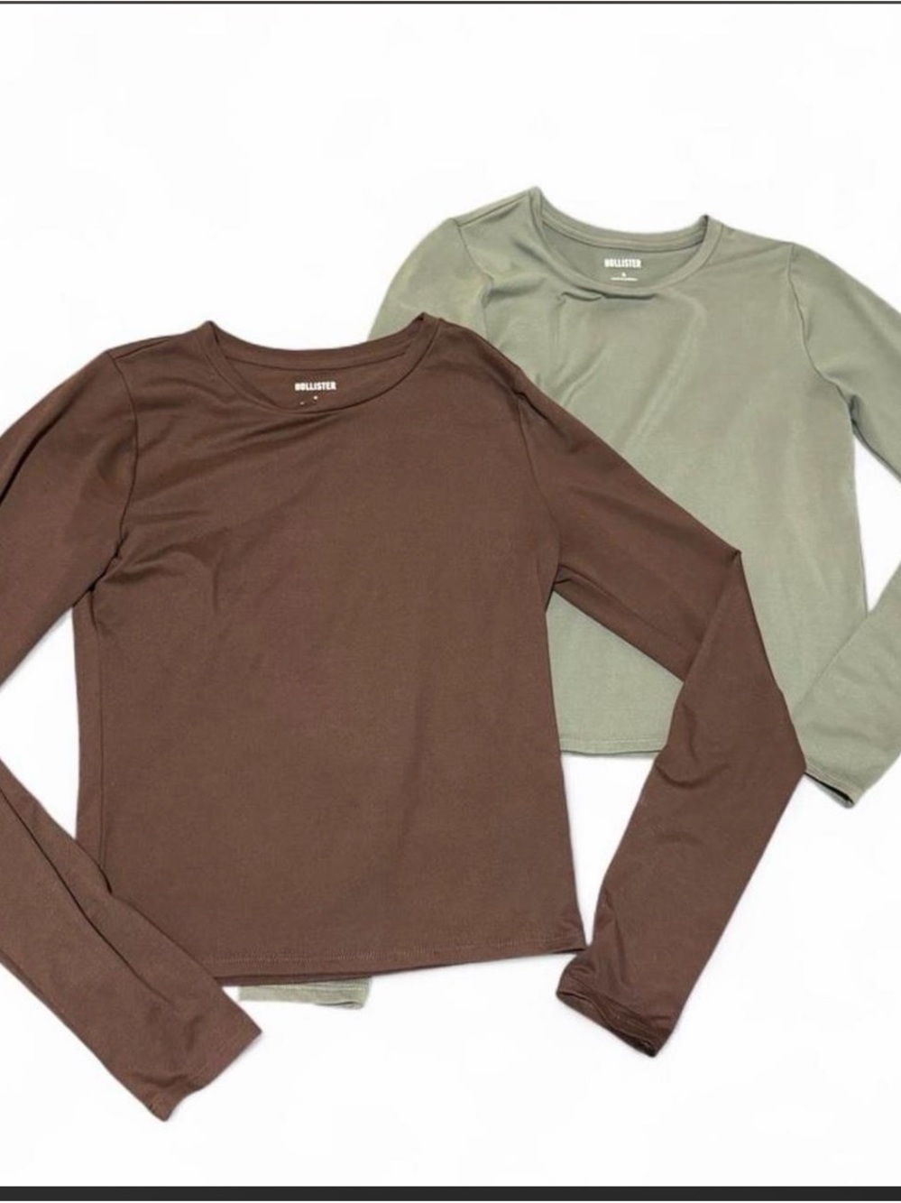 Hollister Long Sleeve Crewneck Top - Brown & Sage